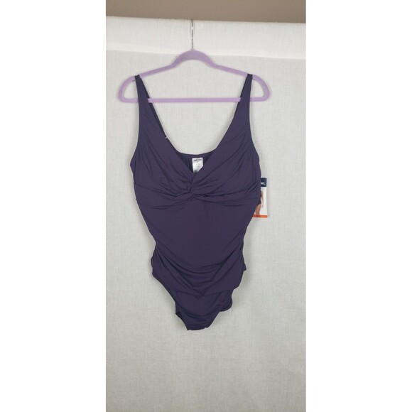 Lands‎ End Womens One Piece Swimsuit Ruched XXL Knot Front Dark Purple UPF50 - Picture 3 of 7
